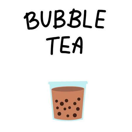 Bubble pearl milk tea. Boba refreshing mixed beverage. Vector illustration with hand lettering for catering advertisement, menu template, poster in coffee shop.のイラスト素材