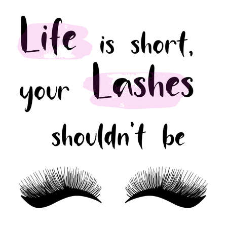 Lashes lettering vector illustration for beauty salon, fashion blog, logo, false eyelashes extensions maker, brow master, professional makeup artist.のイラスト素材