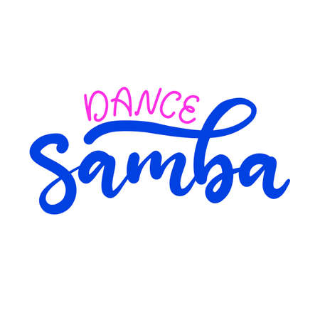 Samba dance class lettering vector illustration. Design template for banner, typography poster, logotype, carnival party invitation and card with text. Shoe with heel. Isolated sticker, sign.のイラスト素材