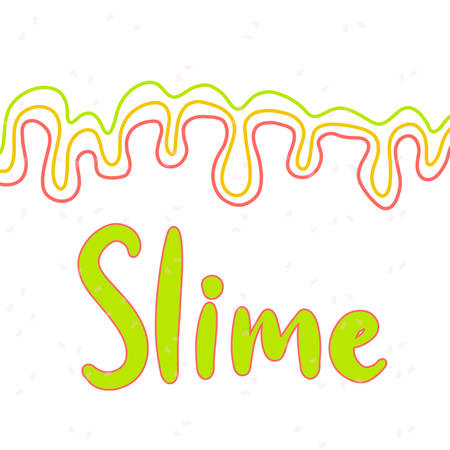 Slime text. Slimy colourful glossy dripping stains vector illustration. children's creativity art. Calligraphy lettered word.のイラスト素材