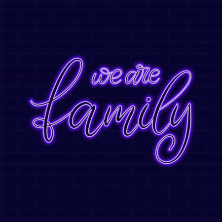 Neon sign with lettering on dark background vector illustration.  design template. Light banner, glowing neon signboard for advertising.のイラスト素材