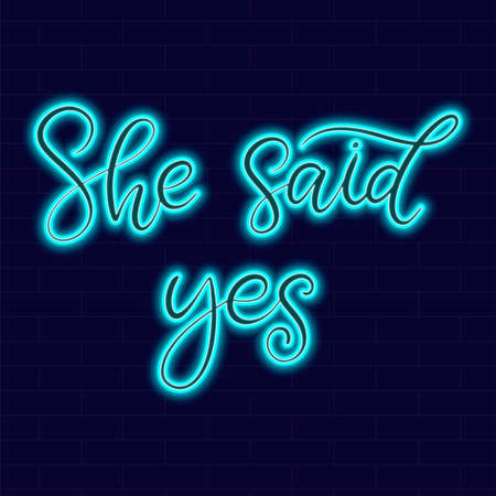 Neon sign with lettering on dark background vector illustration.  design template. Light banner, glowing neon signboard for advertising.のイラスト素材
