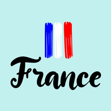 Brushstrokes in colors of national flag. Vector illustration of hand drawn lettering name of country for logotype, icon, poster, Independence Day greeting card, print, website banner, badgeのイラスト素材