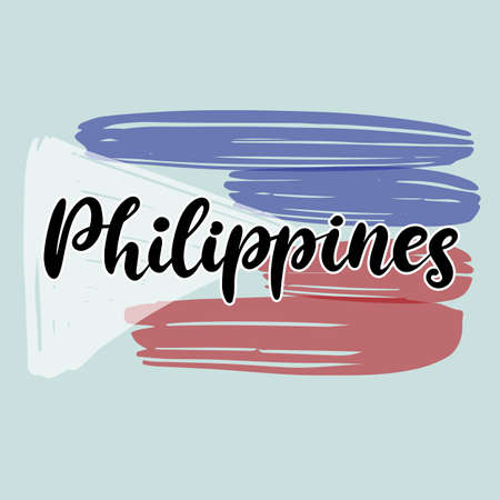 Brushstrokes in colors of national flag. Vector illustration of hand drawn lettering name of country for logotype, icon, poster, Independence Day greeting card, print, website banner, badgeのイラスト素材