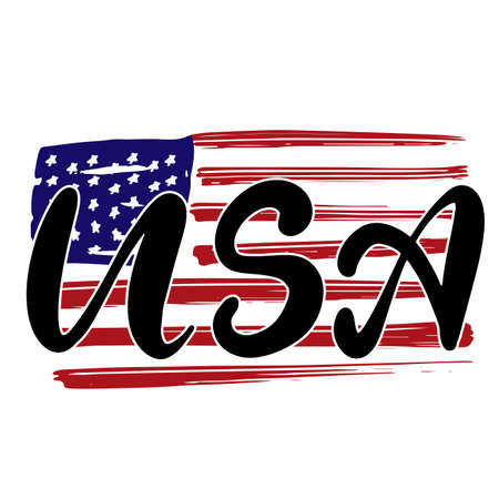 Brushstrokes in colors of national flag. Vector illustration of hand drawn lettering name of country for logotype, icon, poster, Independence Day greeting card, print, website banner, badgeのイラスト素材