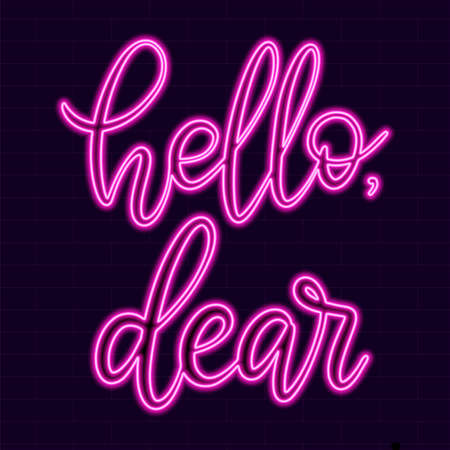 Neon lettering vector illustration with calligraphy style word. Handwritten text for fabric print, poster, card.のイラスト素材