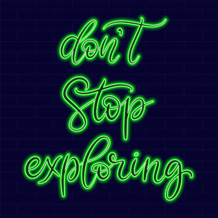 Neon sign with lettering on dark background vector illustration. design template. Light banner, glowing neon signboard for advertising.のイラスト素材