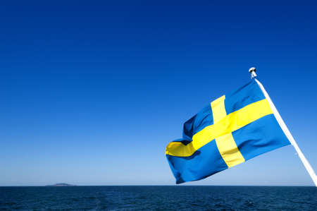 On a ship beside the swedish coast in the distance the Blue Virgin Icelandの写真素材