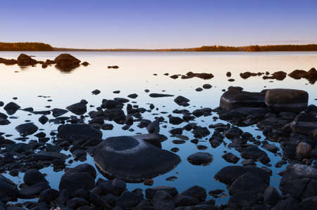 Wilderness in the heart of Smaland, Sweden - on the shore of Lake Innarenの写真素材