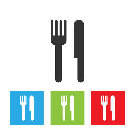 Fork and knife icons. Simple logos of fork and knife isolated on white background. Restaurant symbol. Flat vector illustration.のイラスト素材