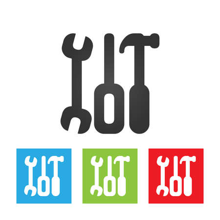 Tools icon. Wrench, screwdriver and hammer. Simple logo of tools isolated on white background. Flat vector illustration.のイラスト素材