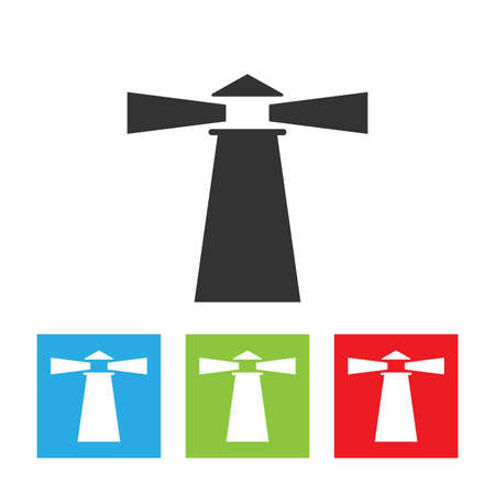 Lighthouse icon. Simple logo of lighthouse building on white background. Flat vector illustration.のイラスト素材