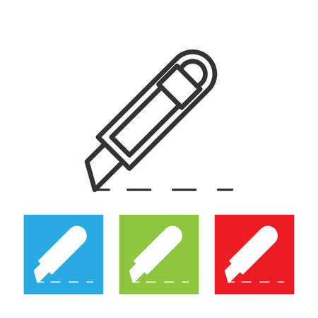Cutter knife symbol. Paper knife icon. Simple logo of paper cutter isolated on white background. Flat vector illustration.のイラスト素材