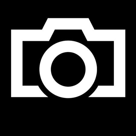 Camera icon. Simple logo of camera isolated on black background. Flat vector illustration.のイラスト素材