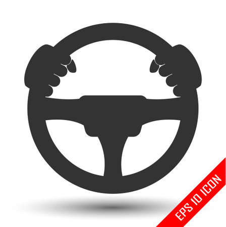 Driver icon. Flat icon of steering wheel on white backgroundのイラスト素材