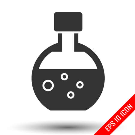 Flask icon. Simple flat logo of flask with liquid on white background. Vector illustration.のイラスト素材