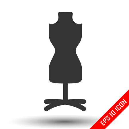 Fashion stand, female torso mannequin icon. Tailor mannequin. Dummy mannequin. Simple flat logo of mannequin isolated on white background. Vector illustration.のイラスト素材