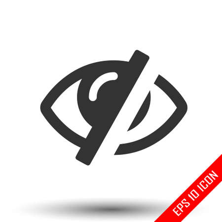 Crossed eye icon. Simple flat logo of strikethrough eye on white background. Vector illustration.のイラスト素材