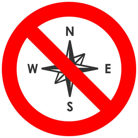 Forbidden sign with compass icon isolated on white background. Compass is prohibited vector...