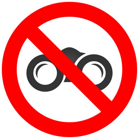 Forbidden sign with binoculars icon isolated on white background. Espionage is prohibited vector illustration. Spying is not allowed image. Binoculars are banned.のイラスト素材