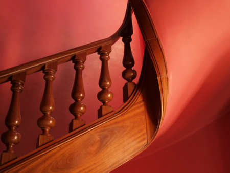 Red wooden staircaseの写真素材