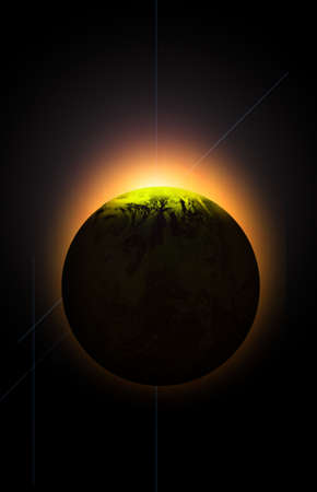 Sun emerging over planet earthの写真素材