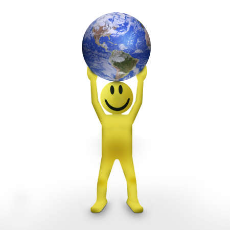 3D man holding planet Earthの写真素材