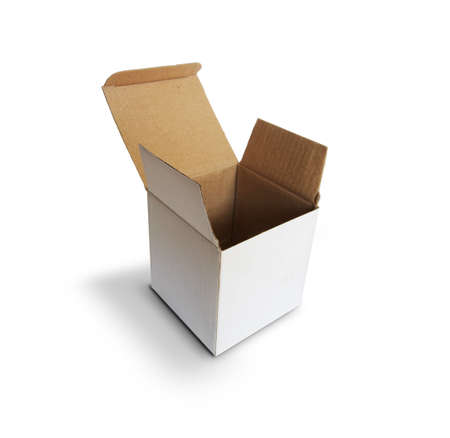 opened box isolated on whiteの写真素材