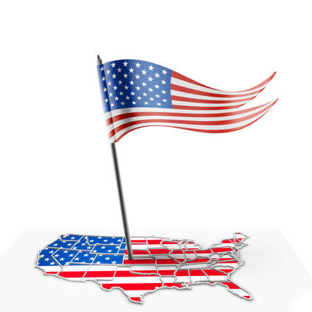 US flag over the map on whiteの写真素材