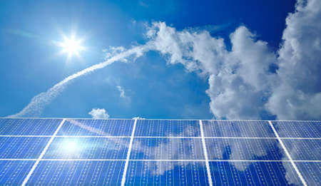 sunny sky is reflected in the solar panel.の写真素材