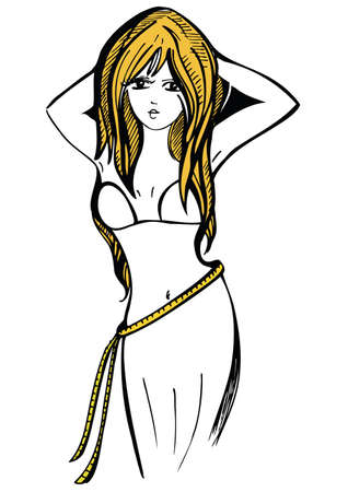 Attractive young blond woman measuring hipsのイラスト素材