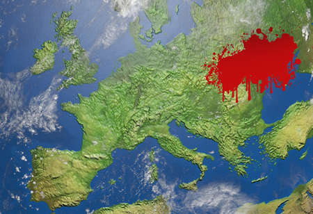 Map of Europe and bleeding Ukraine.の写真素材
