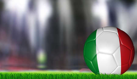Italy Flag Pattern 3d rendering of a soccer ball in green grassの写真素材
