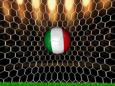 a Italian soccer ball in a netの写真素材