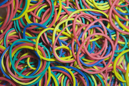 A pile of colorful rubberbandsの写真素材