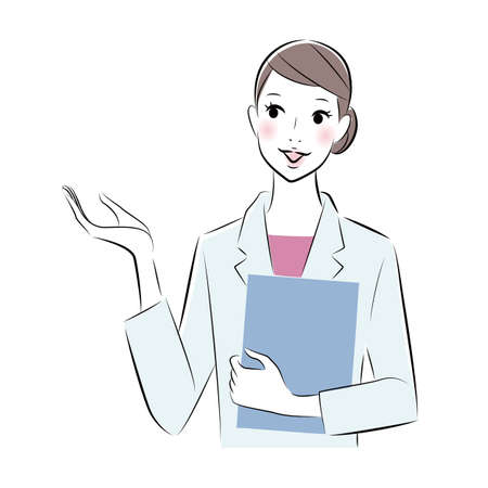 A woman doctor introducing something holding documentsのイラスト素材