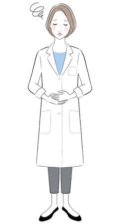 A woman doctor having stomacheache and confusingのイラスト素材