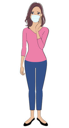 A woman with brown skin wearing face mask worried about somethingのイラスト素材