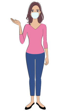 A woman with brown skin wearing face mask introducingのイラスト素材
