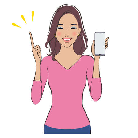 A beautiful woman with brown skin showing the moniter of smart phoneのイラスト素材