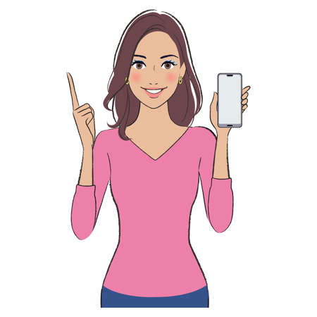 A beautiful woman with brown skin showing the moniter of smart phoneのイラスト素材