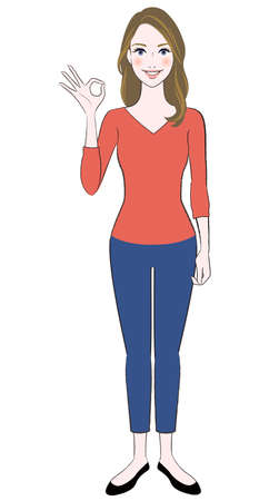A beautiful woman smiling showing ok signのイラスト素材