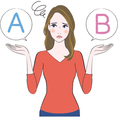 A illustration of beautiful woman comparing A with Bのイラスト素材