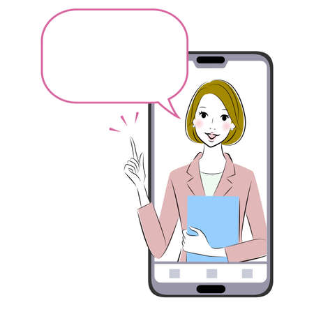 A business woman talking about something on the monitor.のイラスト素材