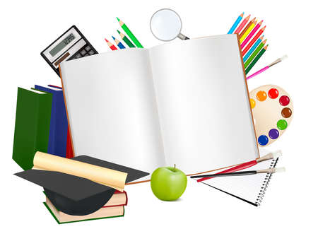 Notepad with school supplies. のイラスト素材
