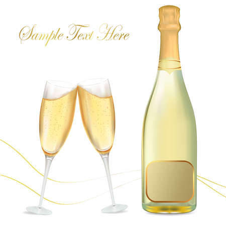  illustration. Two glasses of champagne and bottle. のイラスト素材