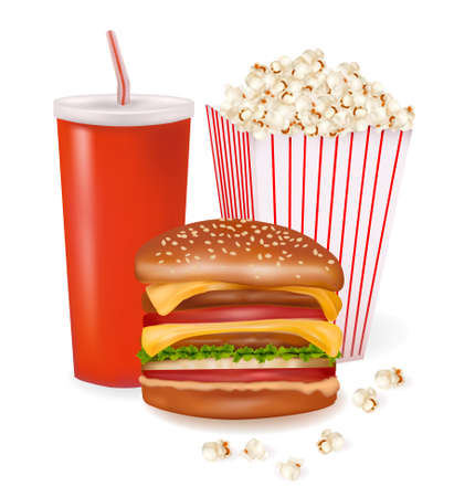 Group of fast food products. illustration. のイラスト素材