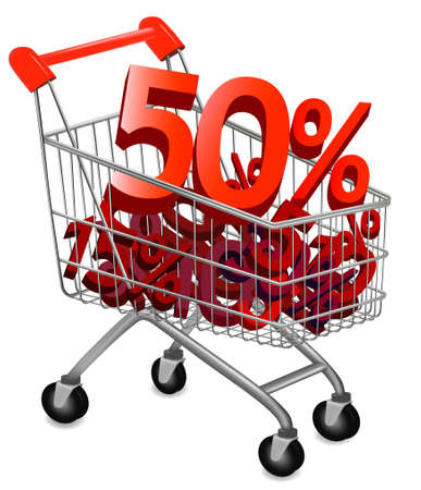 Concept of discount. Shopping cart with sale. illustration のイラスト素材