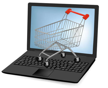 illustration of a shopping art over a laptop. のイラスト素材