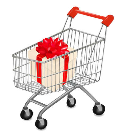 Shopping cart with presents. illustration. のイラスト素材
